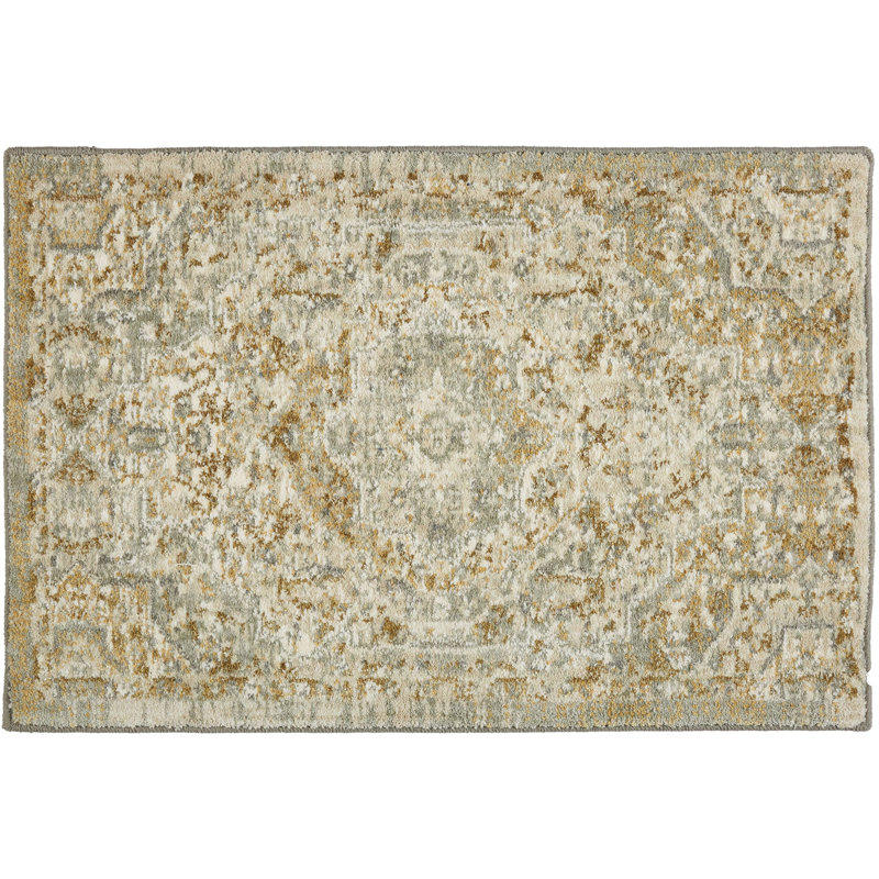 Elegant Gray Medallion 36"x24" Synthetic Easy-Care Area Rug
