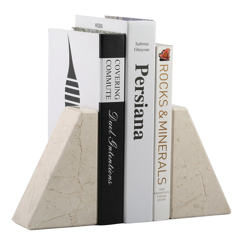 Serre-livres en marbre (ensemble de 2), H 2,54 po x l 5,93 po x P 3,98 po, Beige / Blanc