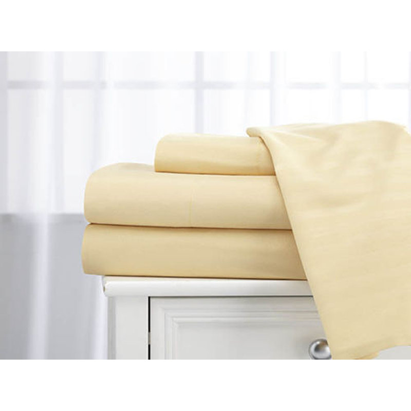 100% Cotton Sateen Striped Sheet Set, Queen Sheet Set + 2 Pillowcases, Gold