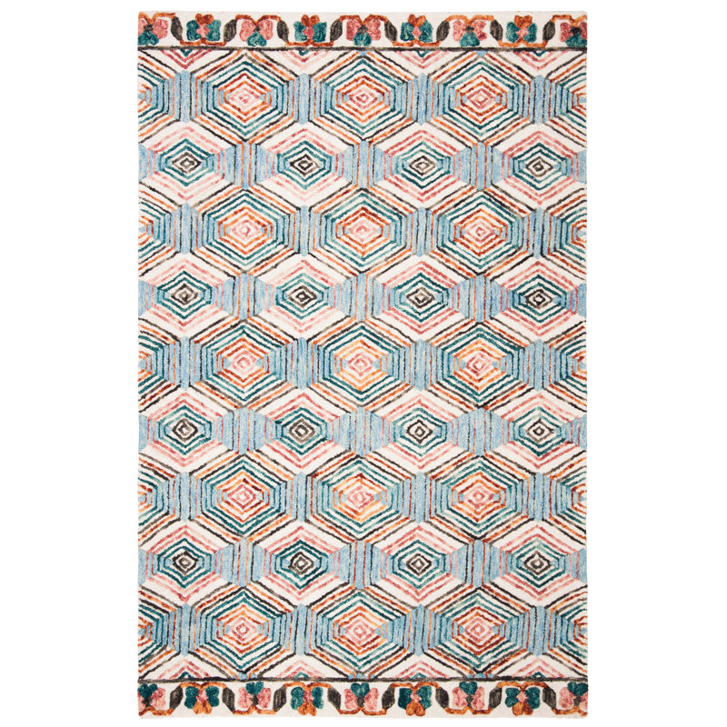 Tapis ivoire / bleu clair en laine Brashear, Rectangle 6 pi x 9 pi