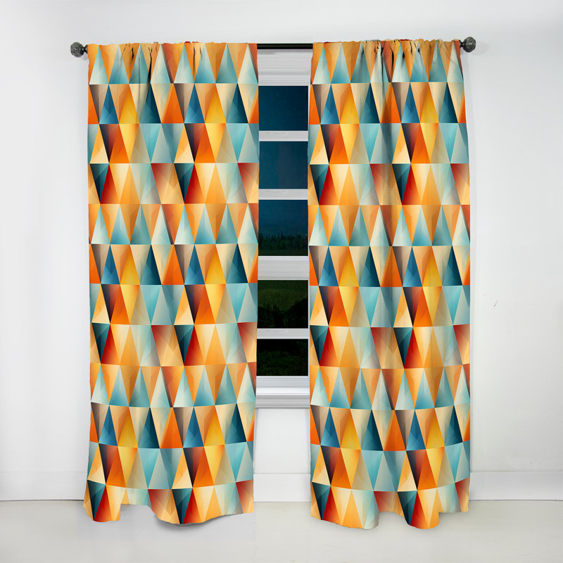 Orange et bleu Symmetry Triangles I - rideau en velours moderne - obscurcissant - 1 panneau, L 52 po x L 95 po