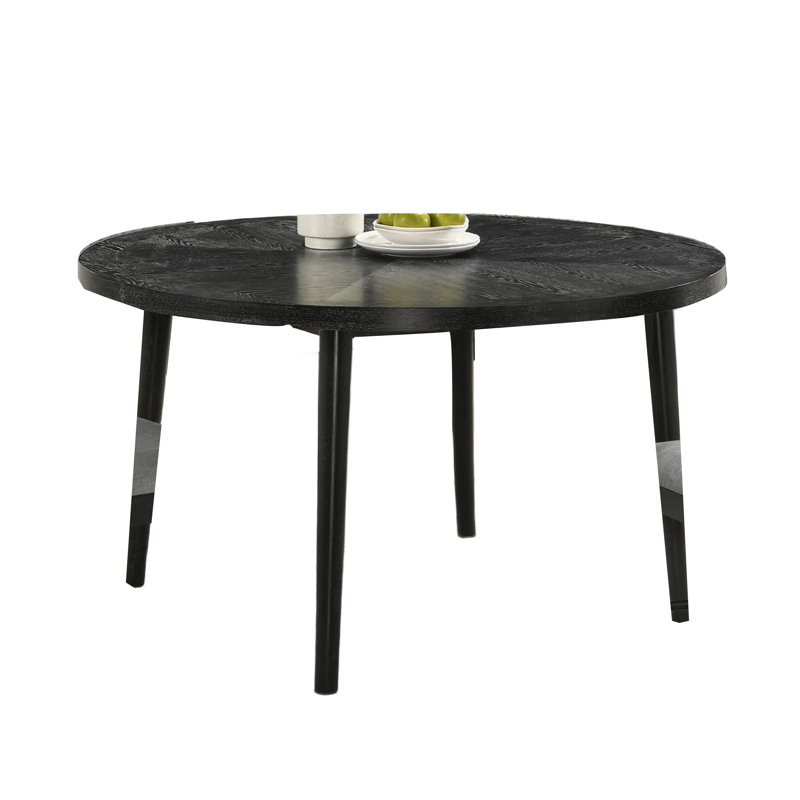 Table de salle à manger Sevy, bois d'hévéa noir, pieds fuselés, plateau rond de 54 po