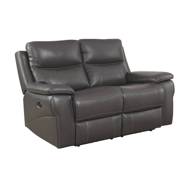 Faulks 61" Leather Match Pillow Top Arm Reclining Loveseat, Power