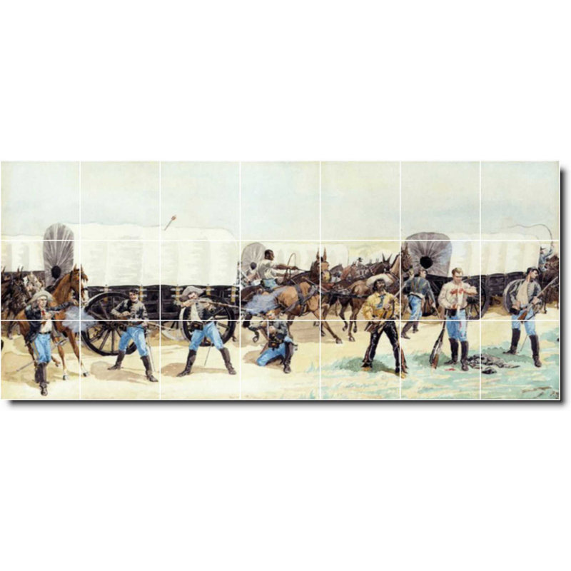 Carreau de céramique décorative 56 po x 24 po 8 po x 8 po, Frederic Remington, peinture de l'Ouest W07321