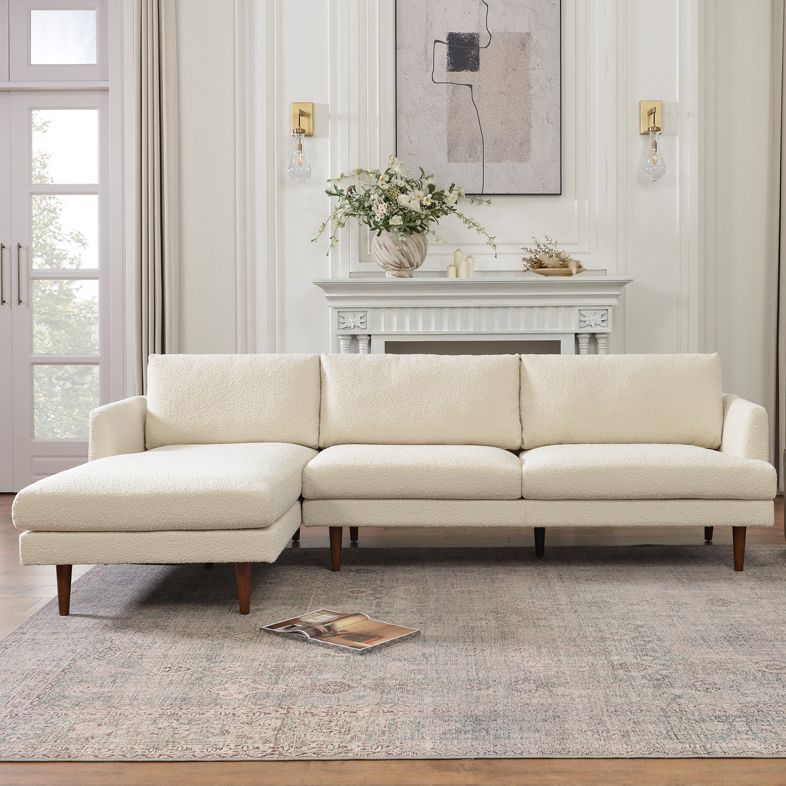 Miller 2 - Piece Upholstered Chaise Sectional, Left Hand Facing, Cream Polyester Blend