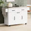 Îlot de cuisine blanc avec poubelle polyvalente, table à abattants, étagère à épices, étagères à serviettes réglables, modèle, armoire de rangement de style moderne, design, support,