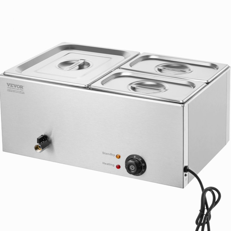 Chauffe-plat commercial commercial à 3 casseroles avec comptoir 17 pintes Bain Marie