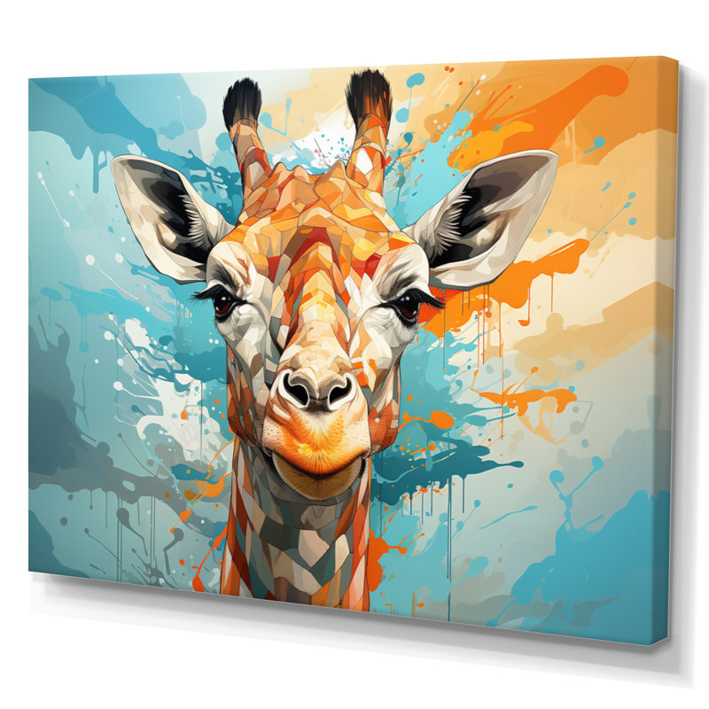 Kristyne Giraffe Elegant Geometric - Girafe, art mural, H 12 po x l 20 po, Toile tendue
