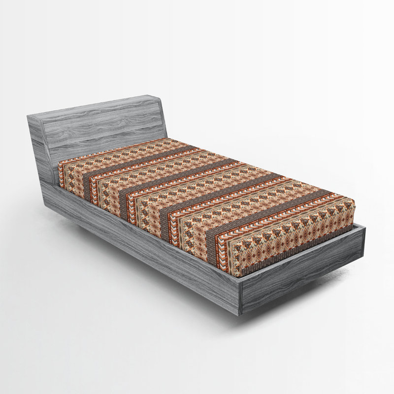 Drap-housse Ambesonne, Drap-housse de taille simple, Cacao foncé, séquoia / chevron