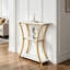 Console rustique à 3 niveaux avec tablettes ouvertes, table d'entrée étroite avec structure en métal incurvée, table de canapé mince pour le couloir du salon ou du vestibule, marbre blanc doré