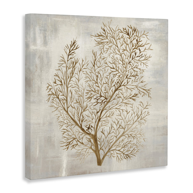 Toile botanique beige marées, design par Hannah Dawson, H 17 po x l 17 po