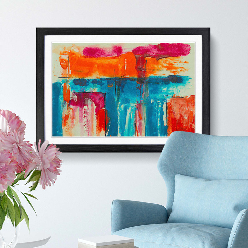Abstract Art Painting Vol.305 by S.Johnson - Framed Print, 48cm H x 65cm W x 2cm D, Black Framed