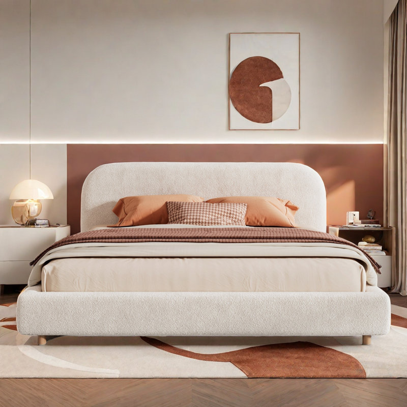 Karsten  Bed With Curve-shaped Headboard And Boucle Fabric, King