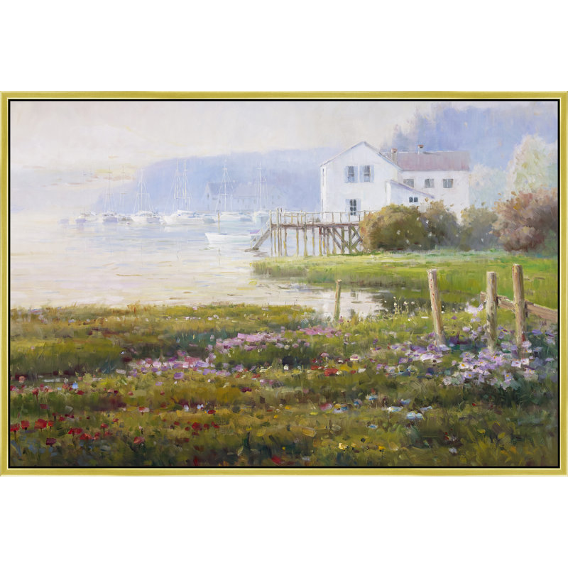 Villa By The Misty Shore Print, 50" H x 74" W, Gold