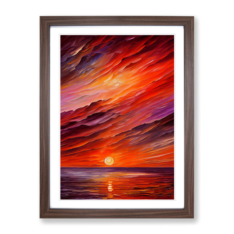 Ocean Sunset View No.7 - Framed Print, 46cm H x 34cm W x 2cm D, Walnut
