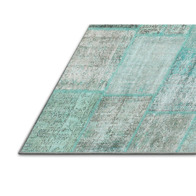 Tapis bleu ciel/crème contemporain Quattro, Rectangle 5 pi x 7 pi