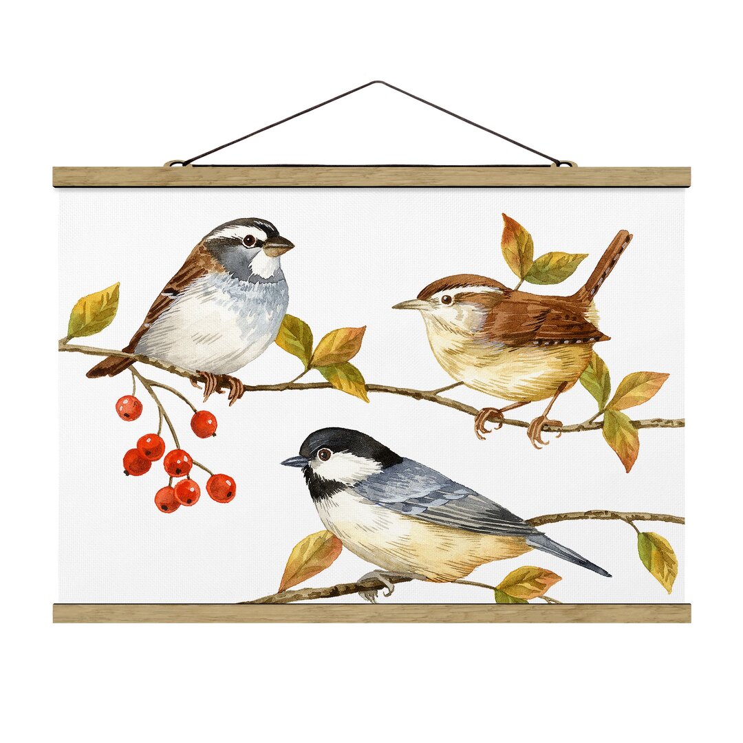 Wandbild Birds and Berries - Tits