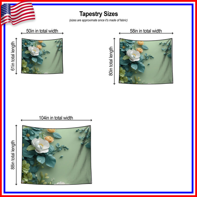 Tapisserie murale "White Roses" - Bouquet, 104in H x88 with 4 Grommets