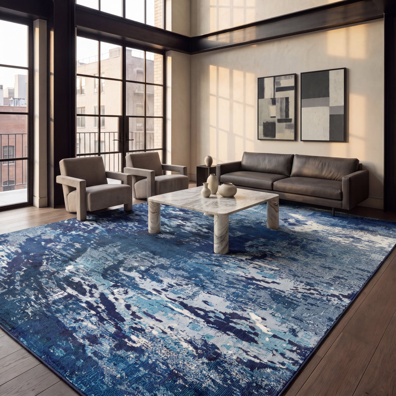 Tapis bleu clair / vert Etta, Navy/Ivory, Rectangle 10 pi x 14 pi