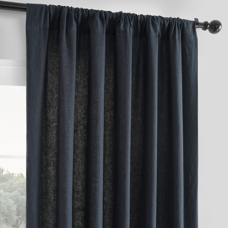 Rideau obscurcissant en lin Briella, Bleu marine natif, l 50 po x L 120 po