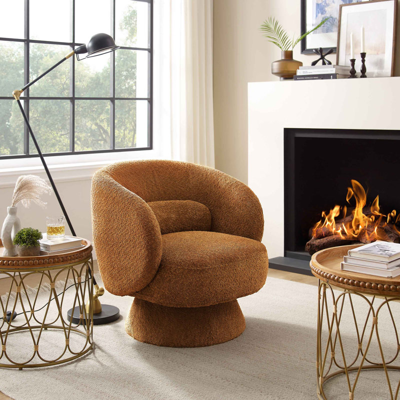 Saboor 30.7'' W Swivel Accent Chair, Dark Rust Boucle