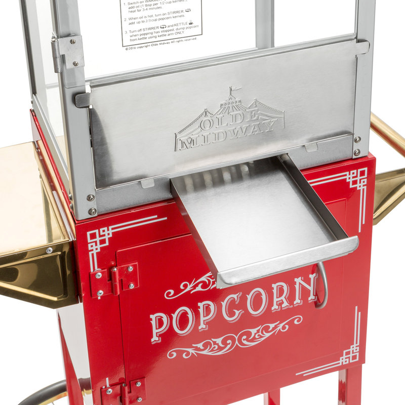 Vintage Red Popcorn Machine with Cart and 8-Ounce Kettle