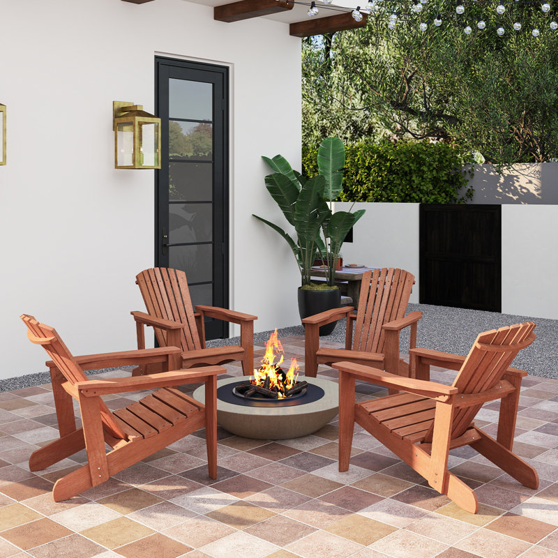 4PCS Solid Wood Garden Chair w/ High Backrest Wide Armrests & Contoured Seat