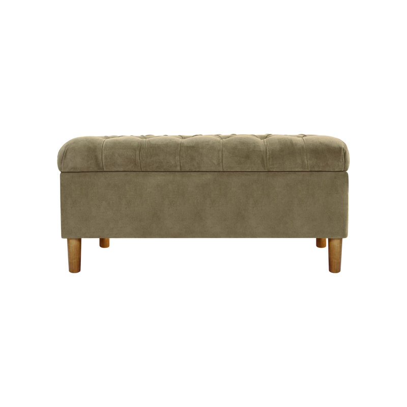 Banc de rangement à couvercle rabattable rembourré, Velours clair sauge