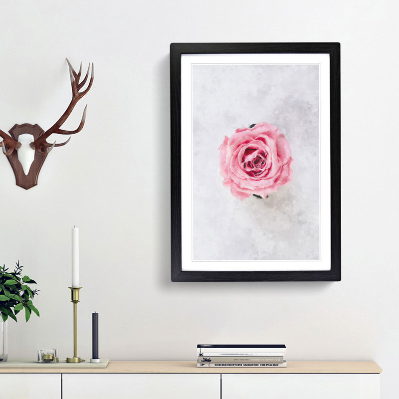 Lone Pink Rose - Framed Print, Black Framed, 87cm H x 62cm W x 2cm D