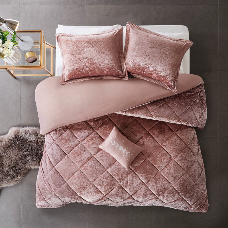 Housse de couette en velours pour lit simple / simple TG, Édredon pour lit simple / simple TG + 3 pièces s, Light Blush