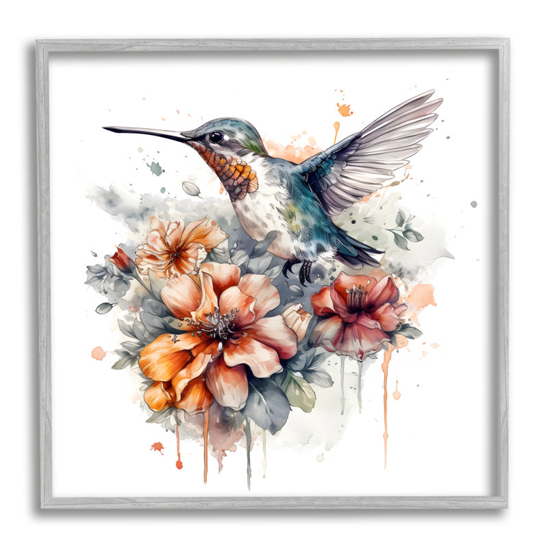 Colibri et fleur d'hibiscus, H 12 po x l 12 po x P 0,5 po