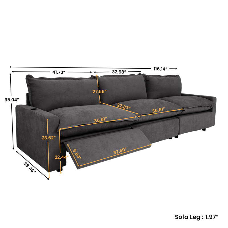 Canapé modulaire inclinable électrique 3 pièces Moncada pour petits espaces avec sièges chauffants et recharge sans fil, 3