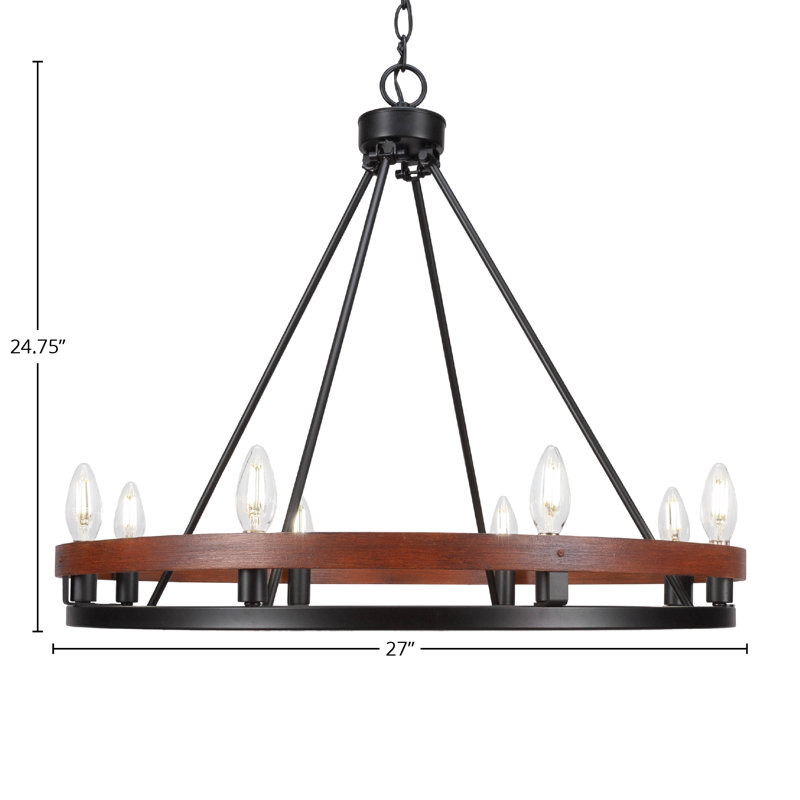 Belmont 8 Light Uplight Chandelier Shown In Painted Wood-look Metal & Matte Black Finish