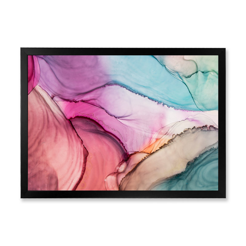 Marbre luxueux turquoise liquide - art mural moderne sur toile, Toile avec cadre noir, H 8 po x l 12 po x P 1 po