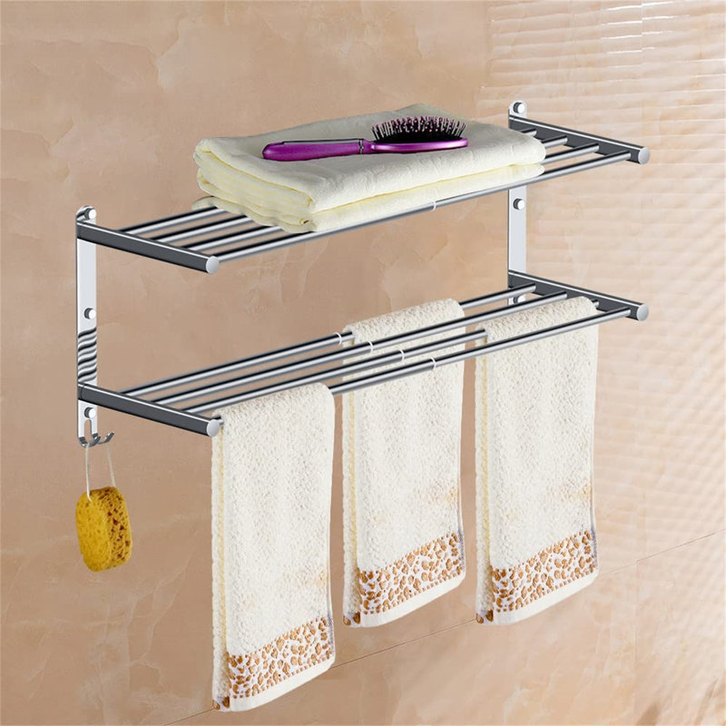 Towel Rack Wall Mounted Chrome 2 Tier Adjustable