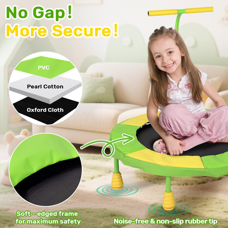 17 Stories ft Round Kid / Toddler Trampoline with Handlebar, Green