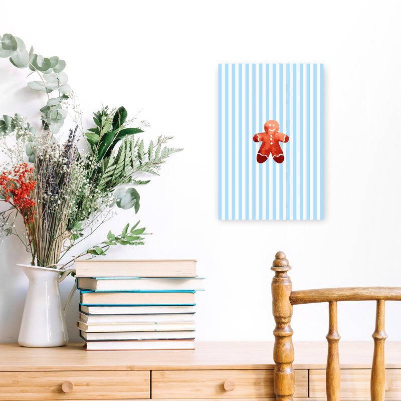 Striped Gingerbread Man Abstract Contemporary Winter Wall Art Print 1 Piece Wrapped Canvas Wall Art, 45.72cm H x 30.48cm W