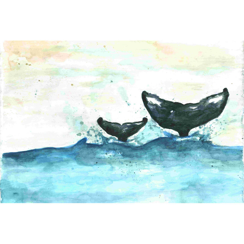 Baleines - peinture sur toile tendue, H 20 po x l 30 po