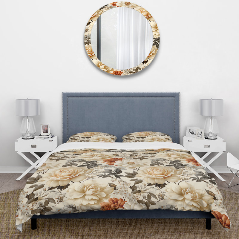 Ensemble de housse de couette Beige Vintage Countryhouse Flower Harmony, Housse de couette pour très grand lit et 2 très