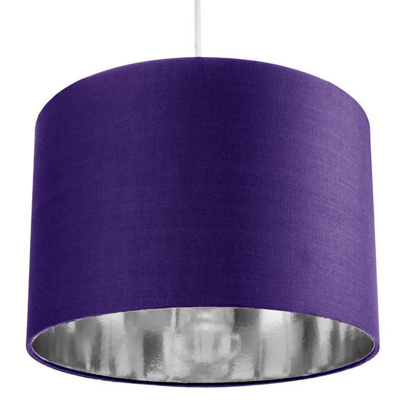 Contemporary Cotton Lamp/Light Shade with Shiny Paper Inner, 20cm H x 30cm W x  30cm D, Purple