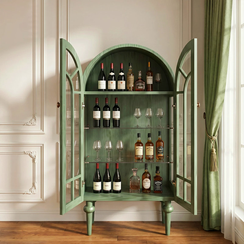 Modern Green Solid Wood Accent Cabinet