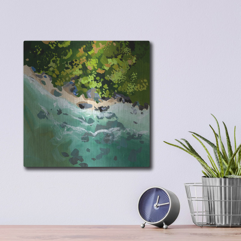  «Aérien Rocky Coast» par Brook Page, art mural en métal, 12 po x 12 po