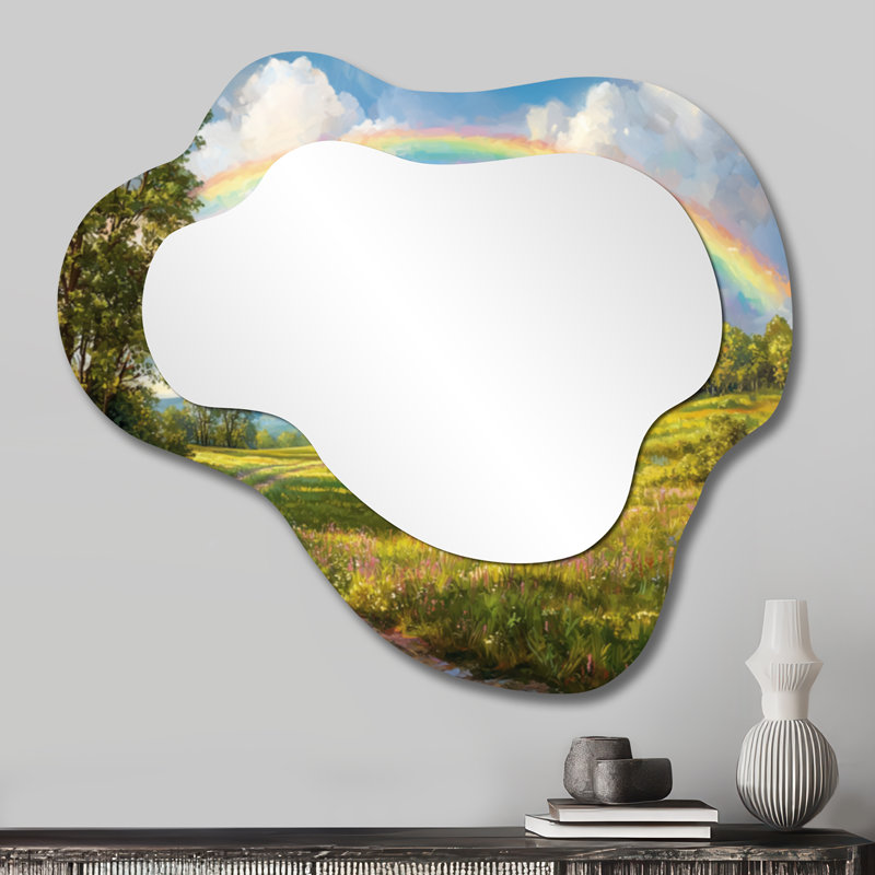 Rainbow Over The Pastoral Fields - miroir mural décoratif Rainbow Cloud, miroir de coiffeuse traditionnel, imprimé sur métal