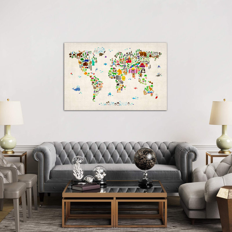 Animal Map Of The World II by Michael Tompsett - Print on Canvas, 101.6 cm H x 66.04 cm W x 1.91 cm D, No Frame