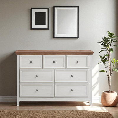 Commode moderne à 7 tiroirs avec glissières en métal lisse, sécurité anti-basculement et rangement spacieux - Commode beige pour la chambre à coucher ou le salon