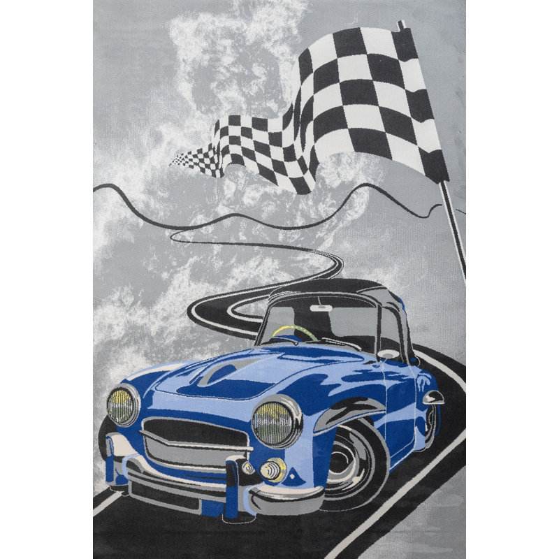 Tapis bleu antidérapant tissé à motif géométrique bleu
