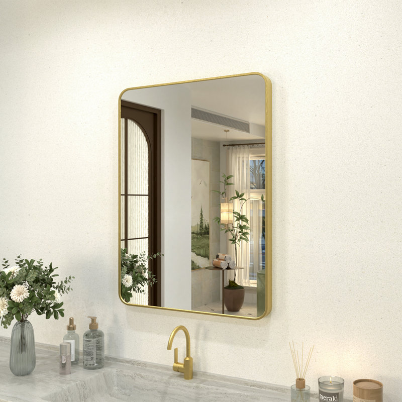 Cosy 24 In. W X 32 In. H Rectangular Framed Wall Bathroom Vanity Mirror in Brushed Gold, Gold