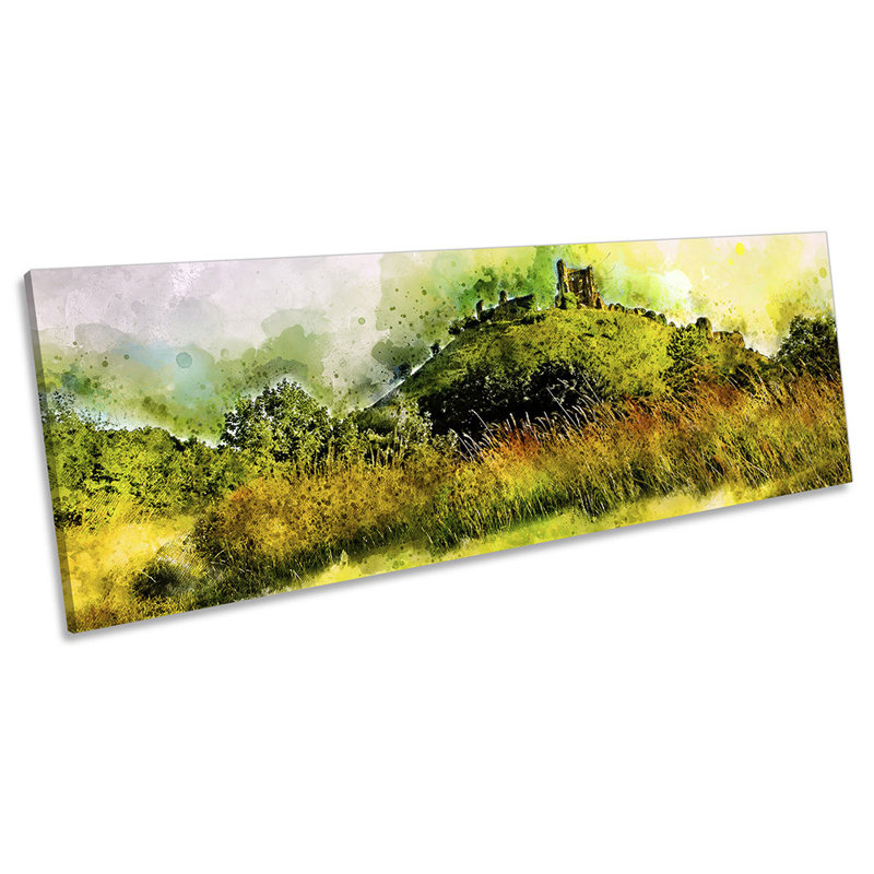 Corfe Castle Dorset Modern Panoramic - Wrapped Canvas Painting, 30.48cm H x 91.44cm W x 2cm D