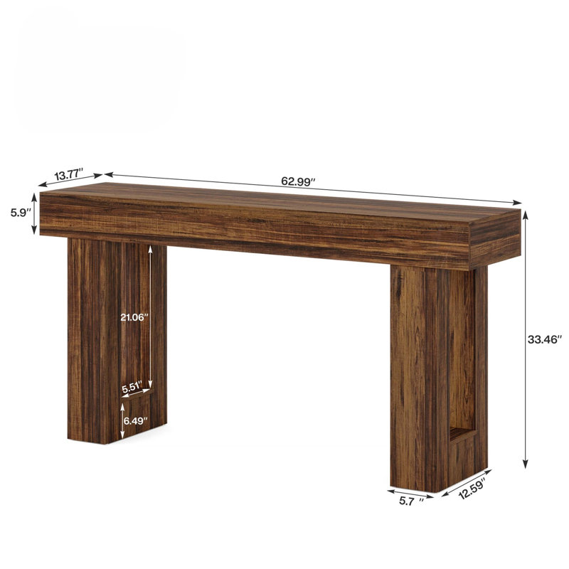 Console de style campagnard de 63 pouces de long, canapé rectangulaire rustique pour entrée et salon, finition grain de bois durable
