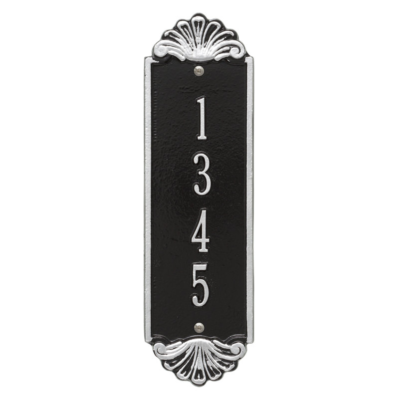 Plaque d'adresse murale personnalisée à 4 lignes Shell, Oui, Noir / argent